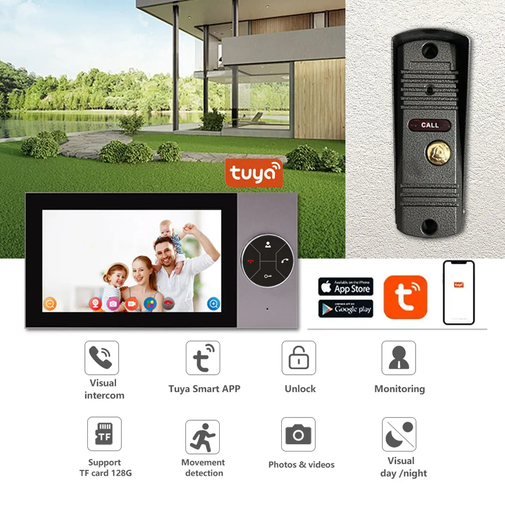 Graffiti High-Definition 7-Inch Video Doorbell Telephone Villa Person 1080P Building Intercom Intelligent Access Control