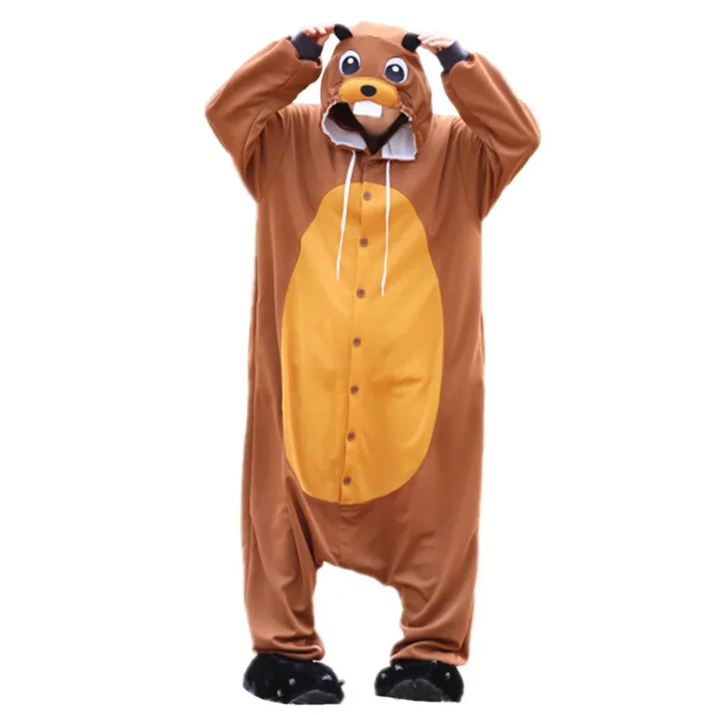 

New Animal Beaver Pajamas Sleepwear Cartoon Sleepsuit Pajamas Cosplay Costume Adult Unisex