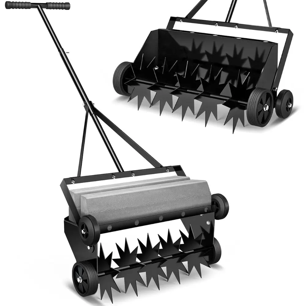 18 Heavy-Duty Manual Lawn Aerator with 47 Handle for Soil Penetration and Lawn Health Revival
