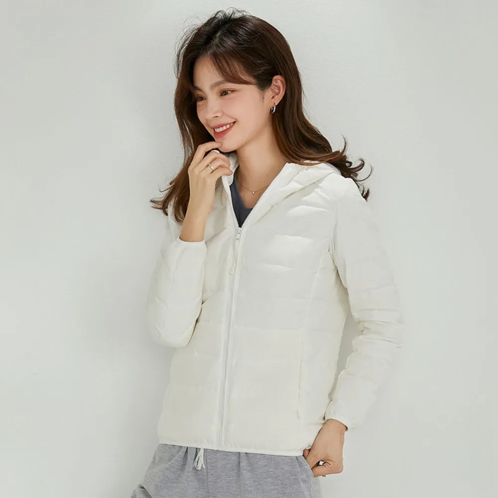 เสื้อขนเป็ดมีฮู้ดสำหรับผู้หญิงเสื้อแจ็คเก็ตขนเป็ดสีขาว2023 90% กันลมอบอุ่นพกพาได้สำหรับฤดูใบไม้ร่วงฤดูหนาว