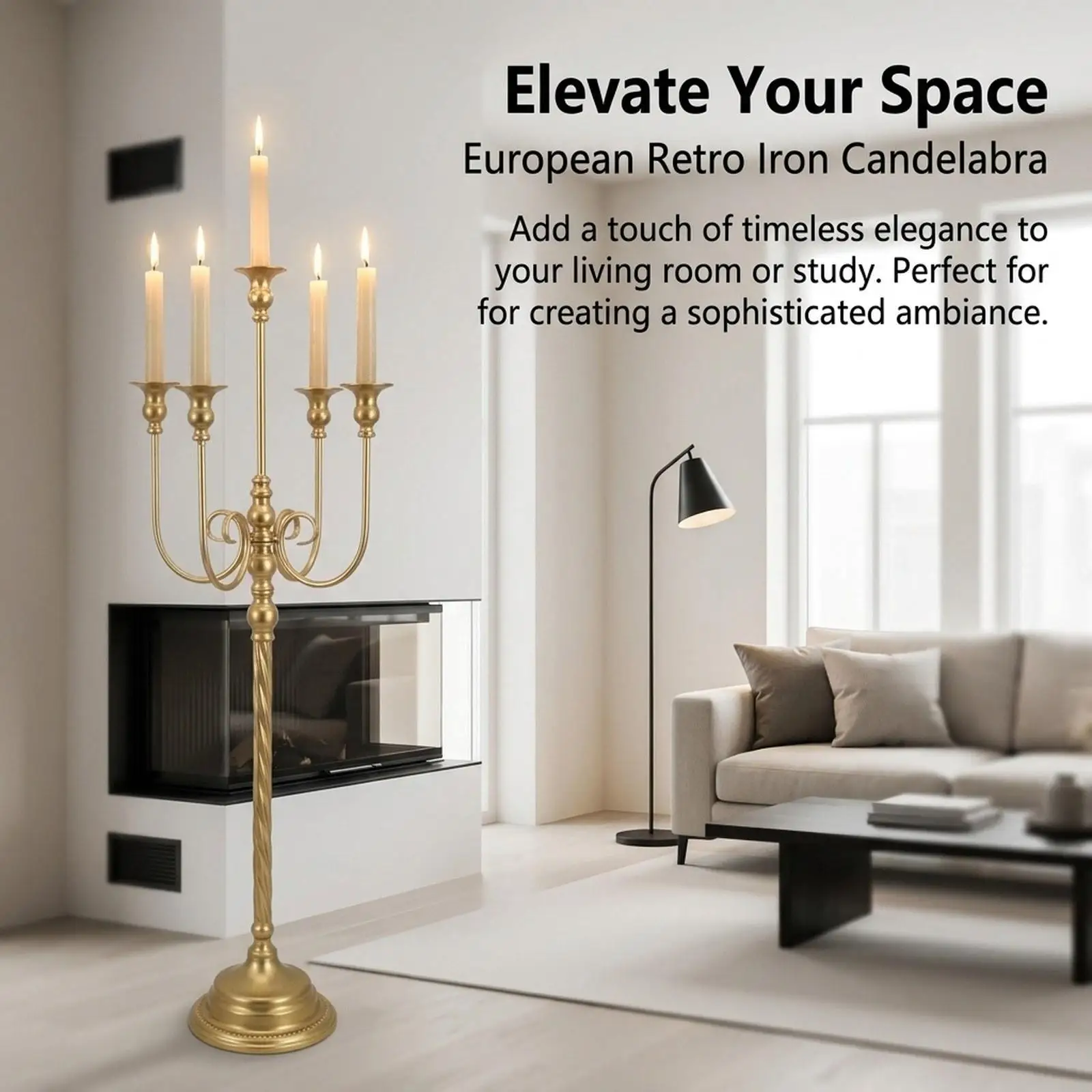 Gold Floor Candle Holder Candelabra Romantic European Sturdy Desktop Ornament Candle Stand for Mantel Party Home Decoration view 6