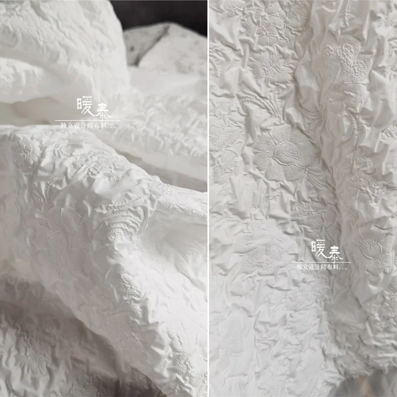 

Чистая белая плиссированная ткань с пузырьками, трансформирующая модная одежда, дизайнерская ткань для шитья своими руками, материал ткани