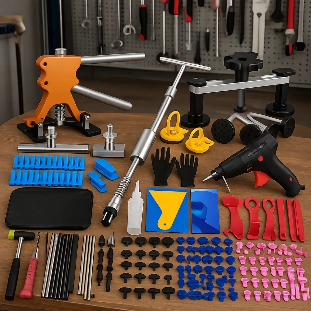 

161 Piece Car Dent Puller Kit for Paintless Body Repair with Adjustable Lifter and Bridge Puller for Hail and Door Damage