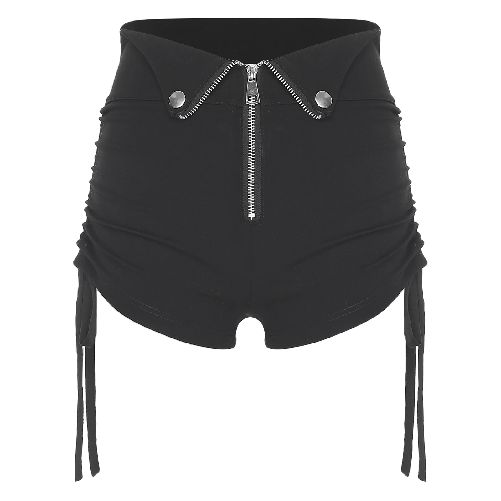 

Women Black High Waist Zipper Micro Shorts Front Comfy Trendy Micro Ruffled Hot Short for Casual Music Festival Daily Bottoms