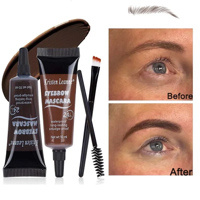 

Dyeing Eyebrow Cream 4 Colors Waterproof Natural Liquid Brow Tattoo Tint Enhancer Lasting Black Brown Gel Make Up with Brush