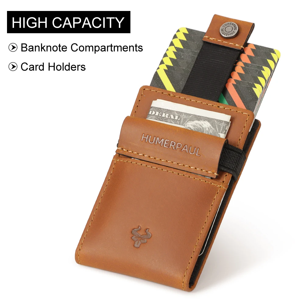 HUMERPAUL Slim RFID Card Holder Wallet for Men Genuine Leather Ultra-thin Money Purse Portable Business ID Banknote Bags