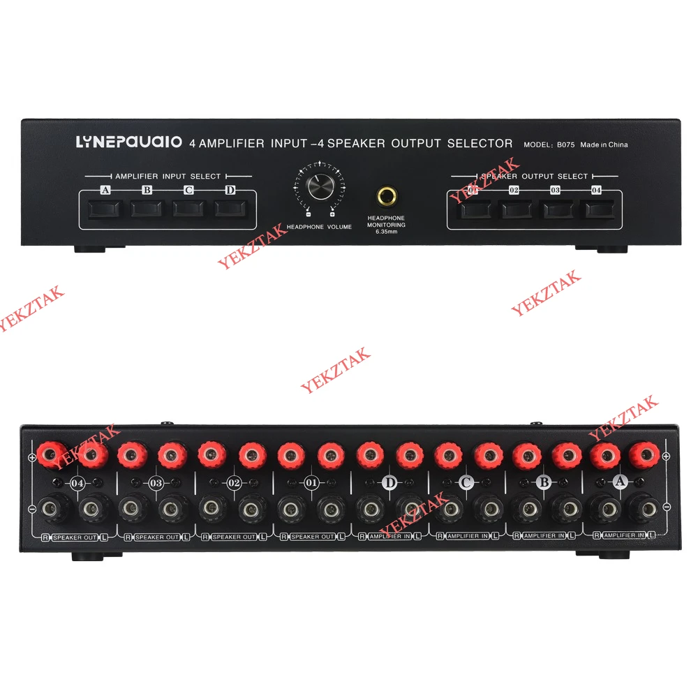 B075 4 المدخلات 4 الإخراج مكبر كهربائي المتكلم محدد الجلاد المتكلم التبديل موزع مقارنة 300 واط لكل قناة #1