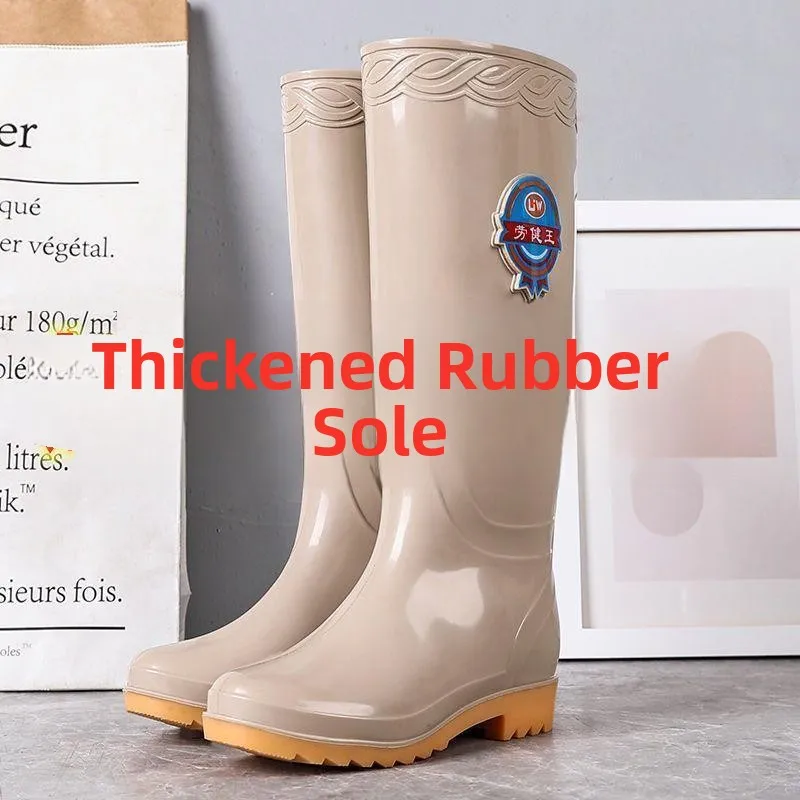 Large Size High-Tube Women's Rain Boots Oxford Bottom Kitchen Waterproof Work Gloves Wear-Resistant Water Shoes Labor Protection