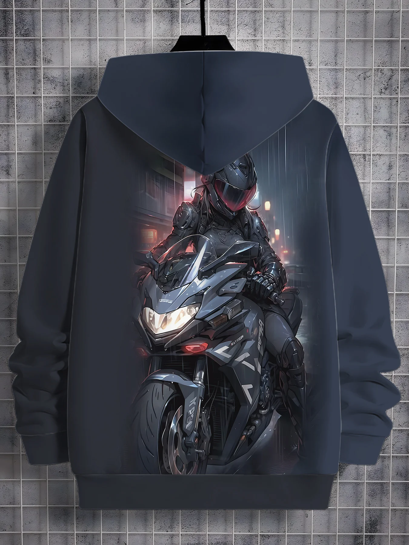 احتضان الركوب! بلوفر بغطاء للرأس مطبوع عليه دراجة نارية للرجال مع جيب، ملابس شارع عصرية ضرورية لفصل الربيع والخريف #2