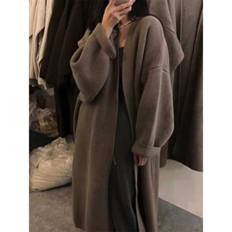 Gidyq Korean Women Knitted Sweater Fashion Elegant Loose Midi Jacket Winter Casual Female All Match Cardigan Outwear New