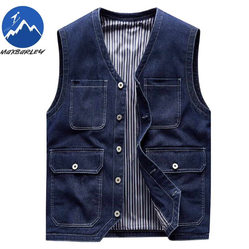 

2026 Spring Summer Denim Vest Men Fashion Retro Blue Pocket Sleeveless Denim Jacket Street Clothing Women Solid Journalist Vests