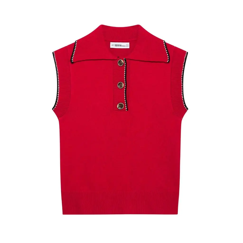 

Women's Multicolor Knitted Vest Autumn Fashion European American Style Lapel Pullover Inlaid Color Design Wholesale