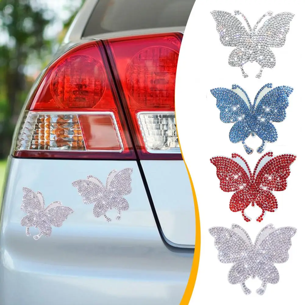 4Pcs Butterfly Car Stickers Sparkling Rhinestone Self-adhesive Easy to Apply Car Stickers for Unique Car Interior Decoration