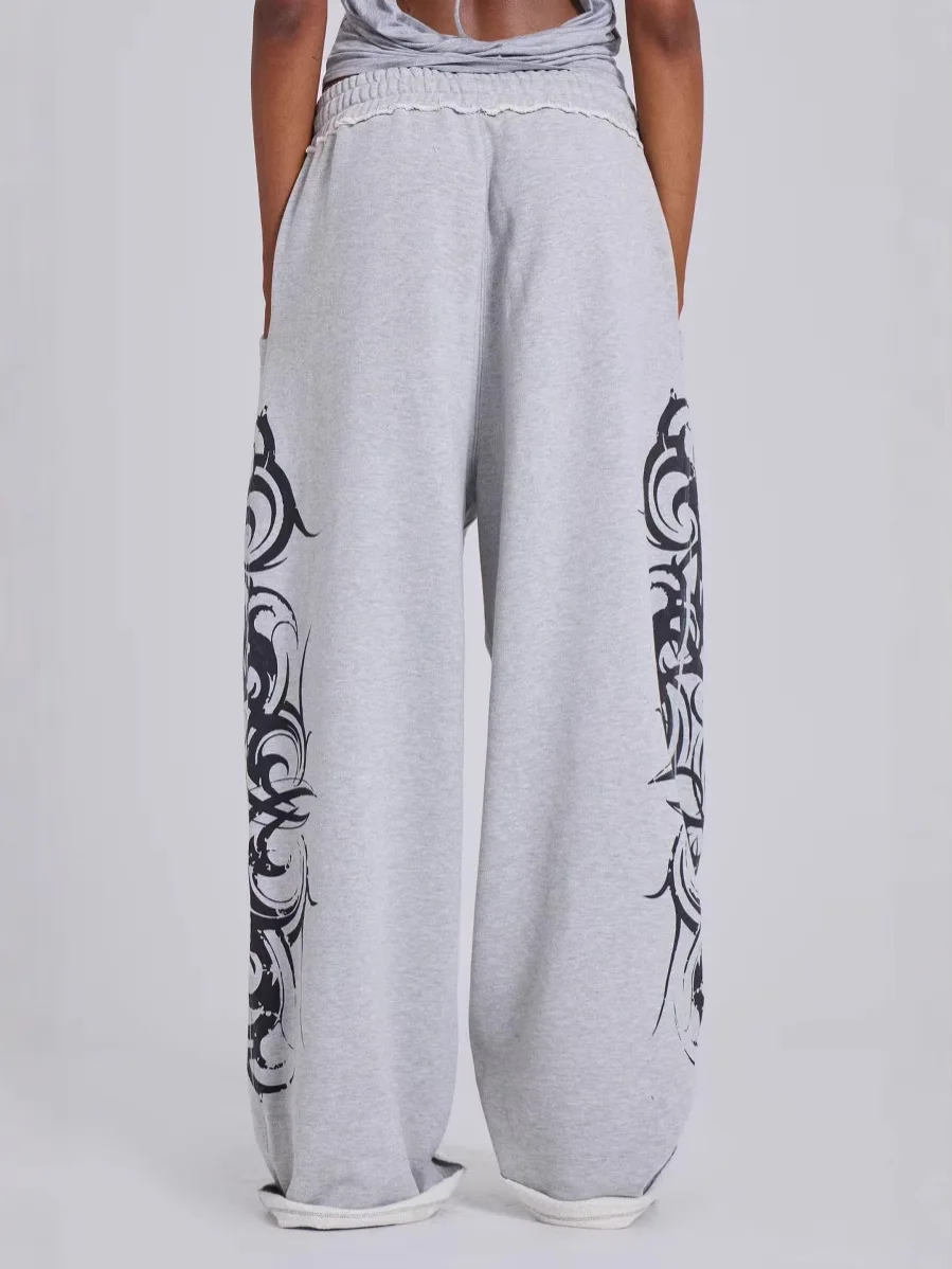 Rétro American Street Sle Jaded London imprimé tendance ample jambe large droite pantalon de survêtement décontracté taille haute pantalon long Polyest...