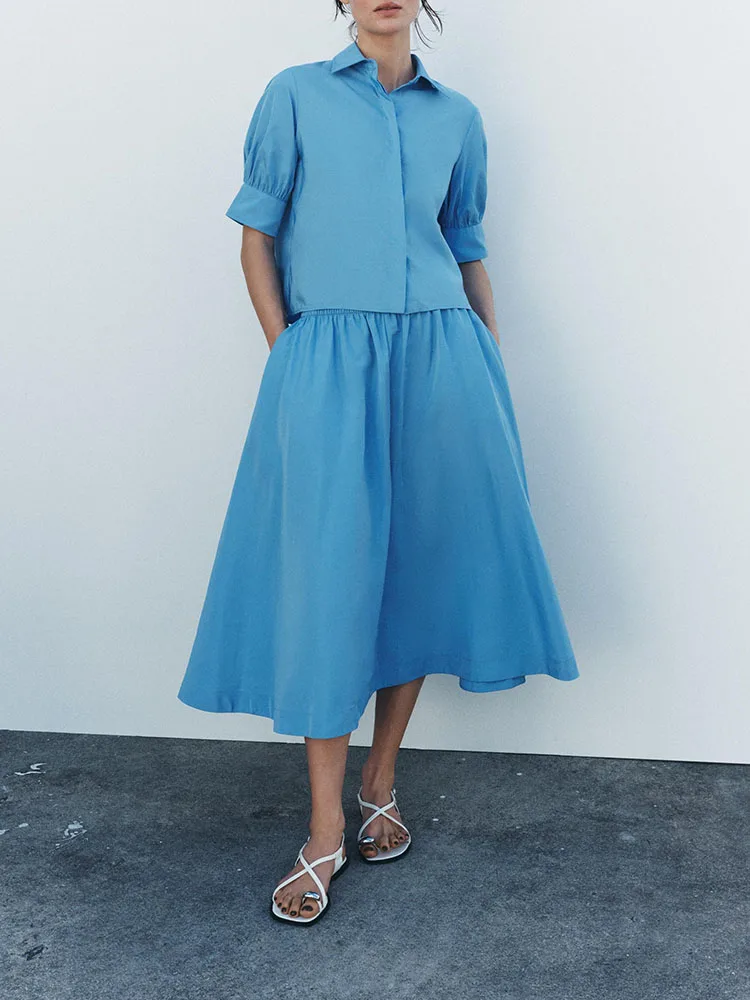 Spring New Arrival Women's  Collar Midi Skirt And irt Set High Waist Flared Pants ort Sve Faionable Workwear