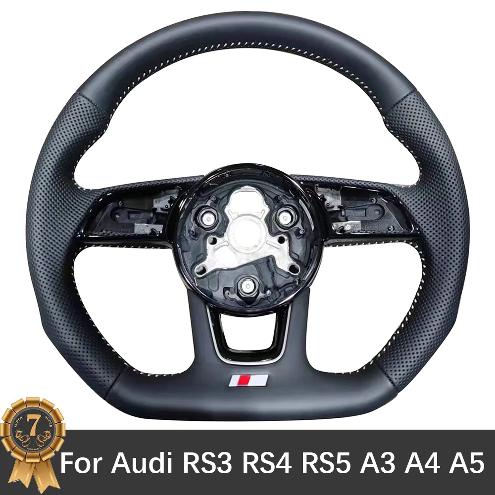 

For Audi A3 A4 A5 S3 S4 S5 2017-2022 Semi Perforated Leather Flat-bottom S Logo Sports Steering Wheel Base Accessories