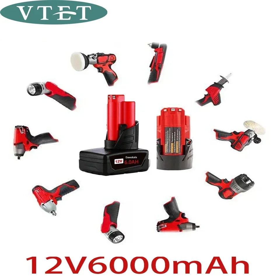 12V 6000mAh Rechargeable Battery for Milwaukee M12 XC Cordless Tool 48-11-2402 48-11-2411 48-11-2401 MIL-12A-L Electric Drill