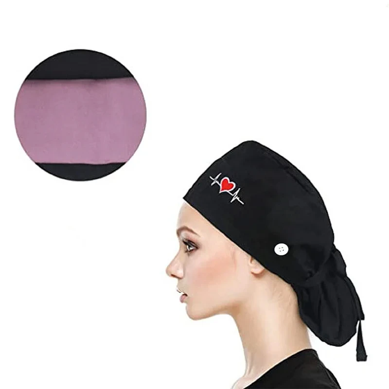 Unisex ajustável elástico Multicolor Scrub Cap, botões Bouffant Hat com Sweatband para mulheres e homens, chapéus monocromáticos