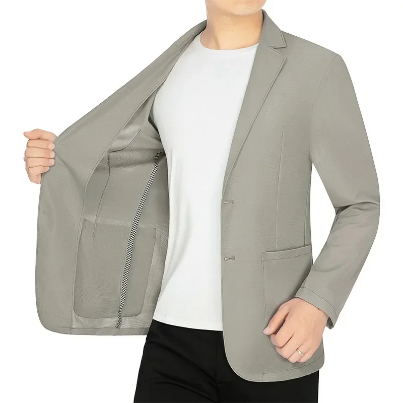 New Summer Men Mesh Quick Drying Blazers Jackets Quality Thin Breathable Blazers Coats Man Solid Business Casual Suits Coats 4XL