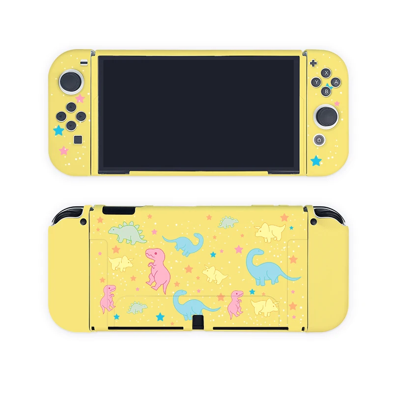 Kawaii bonito pastel roxo dinossauro funda nintendo switch oled caso acoplável escudo protetor tpu para controlador de interruptor joy-con