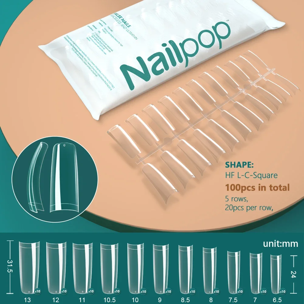 Nailpop Halb-Kunstnägel C-Kurve Nagelspitzen M/L Stiletto Coffin Square French Nail Art Tip Salonbedarf 100/110/120 Stück