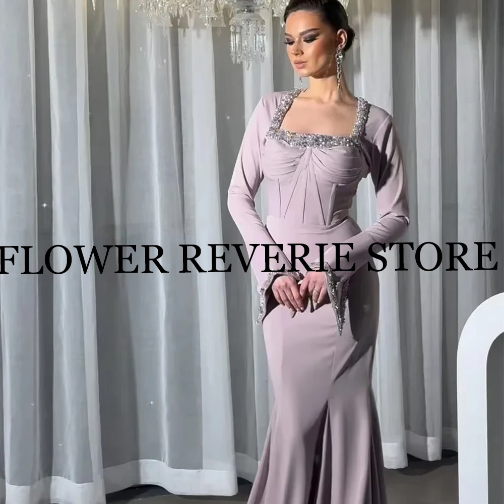 Customized Evening Dresses High quality Formal Classic Exquisite Jersey Pattern Beading Column Square Neck Long Dresses Simple