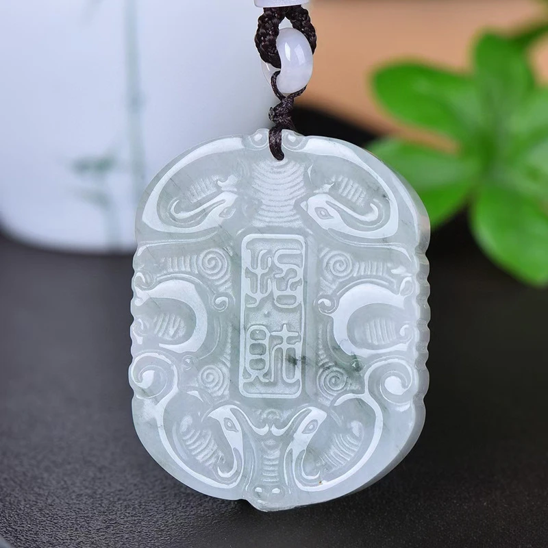 Tianshan Cui Procurement Via Bidding Shuanglong Birthday Jade Pendant for Men and Women