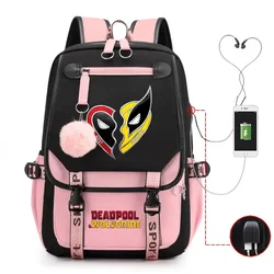 Deadpool & Wolverine Cartoon Print Backpack Teenarges Schoolbag USB Laptop Bag Childen Boys Mens Rucksack Travel Outdoor Bags