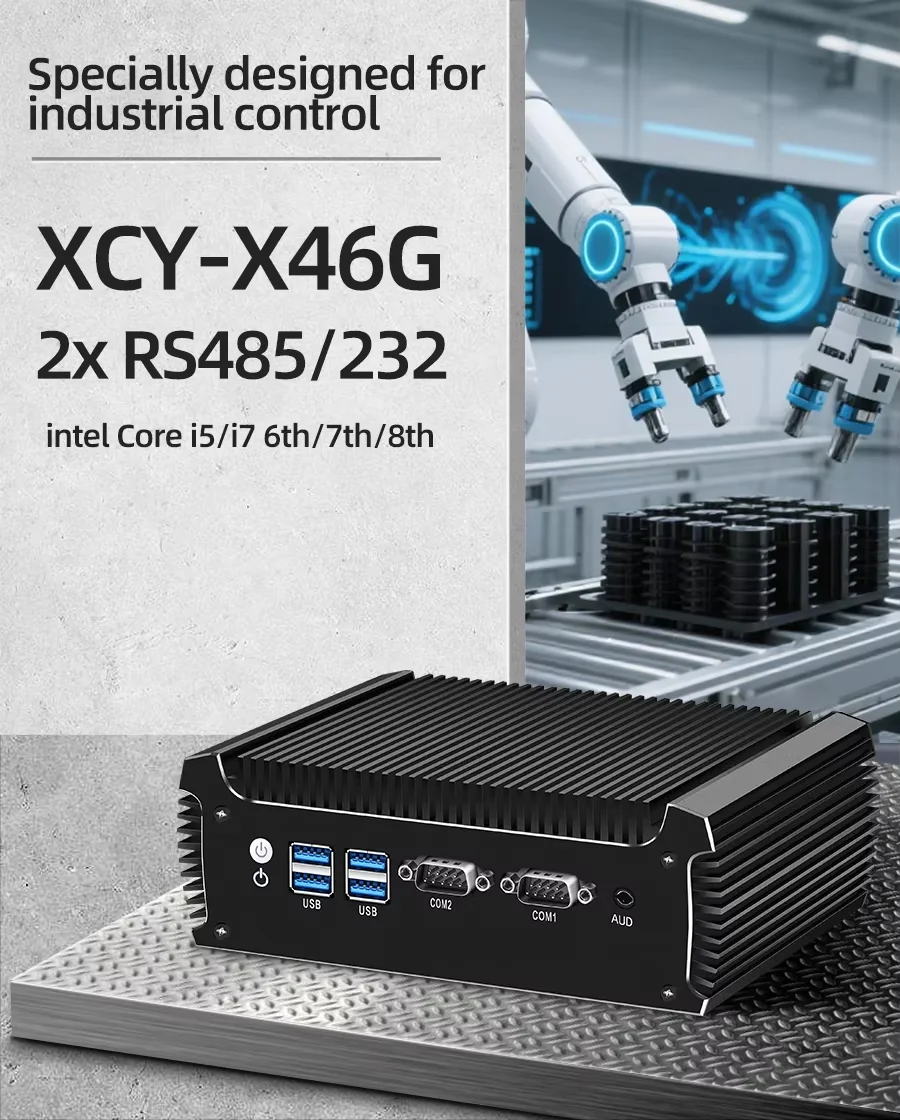 Industrial Mini PC i5-8250U i3-8130U 2x Serial Ports RS485 RS232 2x Gigabit Ethernet 6x USB HDMI VGA Windows Linux WiFi 4G LTE