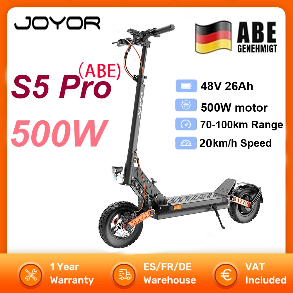 JOYOR S5 Pro ABE Electric Scooter 500W 48V 26Ah EScooter Speed 20km/h 70-100km Range 10-inch Tires Foldable Electric Scooters