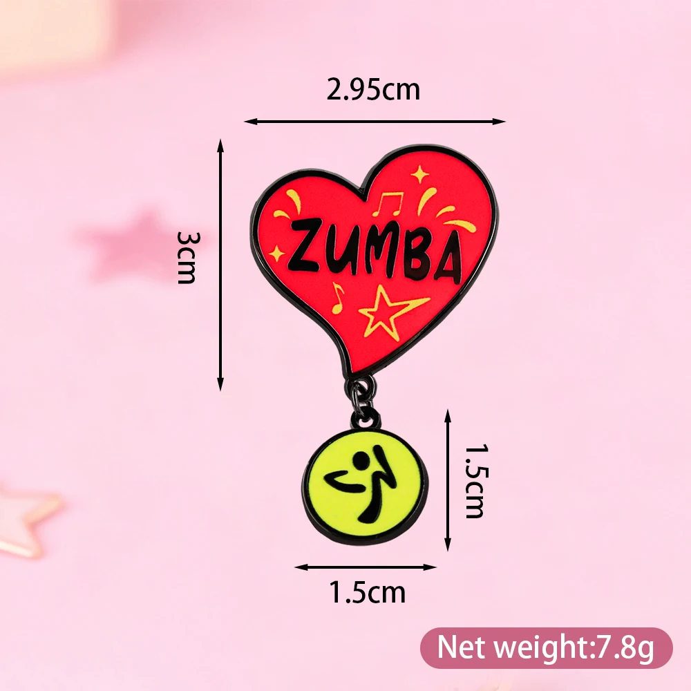 Zuumba Herzförmige Emaille-Brosche Tanzstar Musik Anstecknadel Fitness-Liebhaber Geschenk Schmuck für Kleidung Tasche – Detail 2