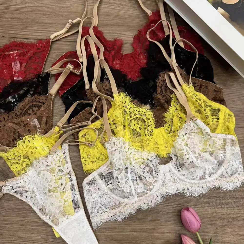 Ultra Thin Alluring See Woman Through Lace Lingerie Sexy Set Features Beach Push Up Bra Is Designed Fashion Underwear