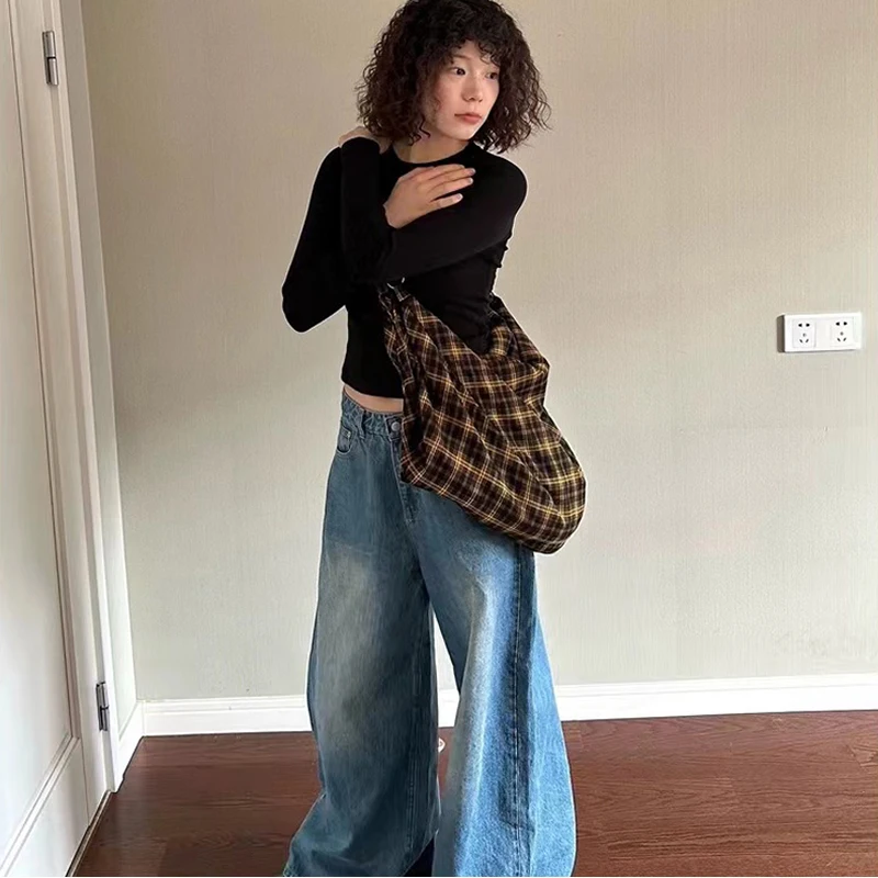 Koreanische karierte Canvas-Umhängetasche, Vintage-Mode-Rucksack, Damen-Tasche mit großem Fassungsvermögen, leichte, lässige Tragetasche für den Arbeitsweg – Detail 9