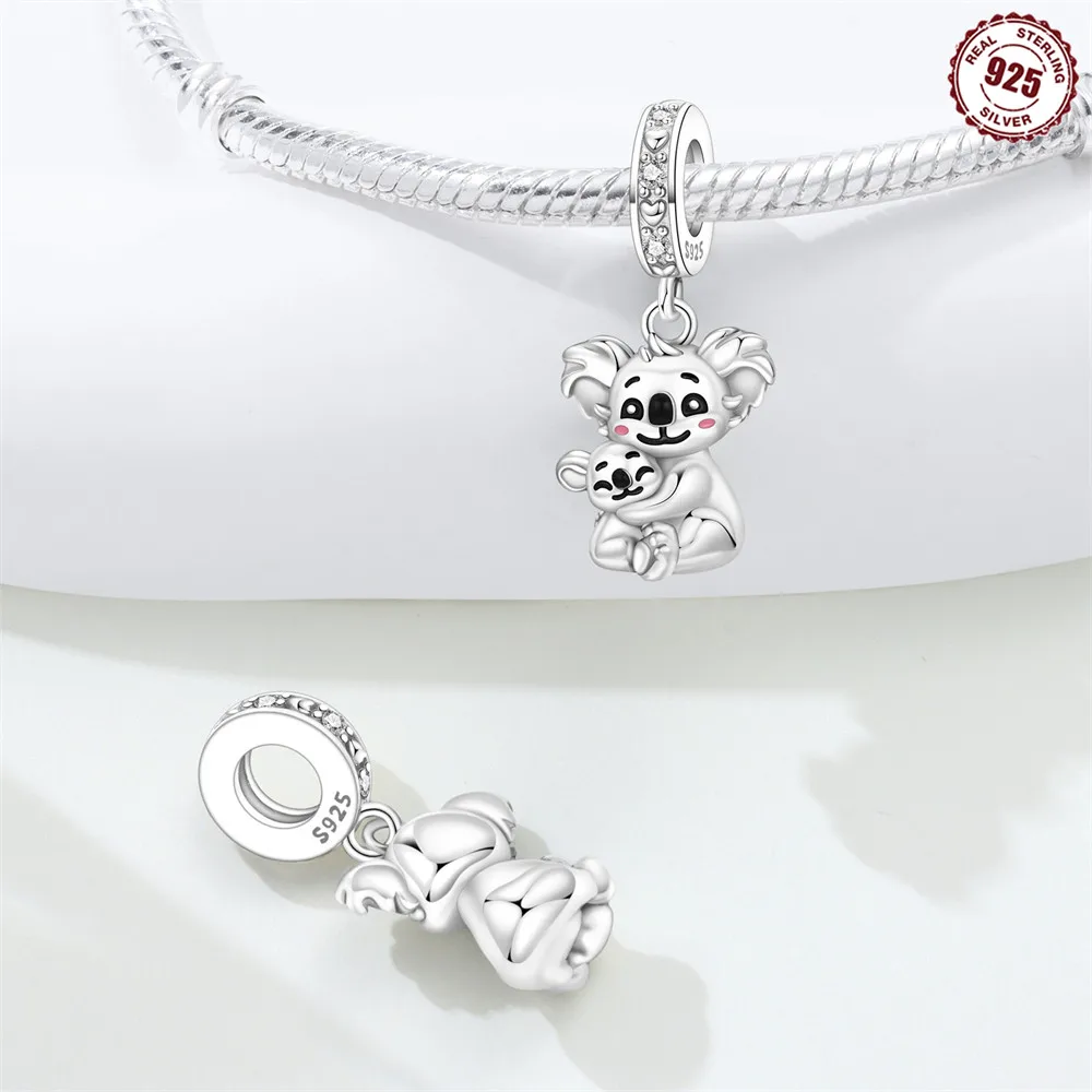 925 Sterling Silver Mother & Baby Koala Dangle Charm Family Love Hugging Koala Bead Warm Blessing Fit DIY Bracelet Jewelry Gift