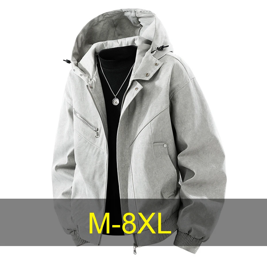 

8XL Plus Size Cargo Jacket Men Hooded Jacket Coat Male Spring Autumn Coat Fashion Casual Solid Color Outerwear Outdoor