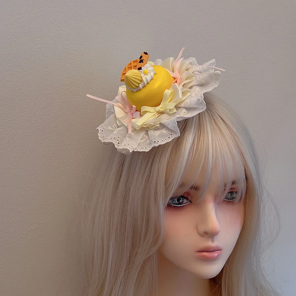 Cute Sweet Cream Cake Top Hat Lace Bow Lo Niang Dress Up Lolita Hairpin Birthday Hat