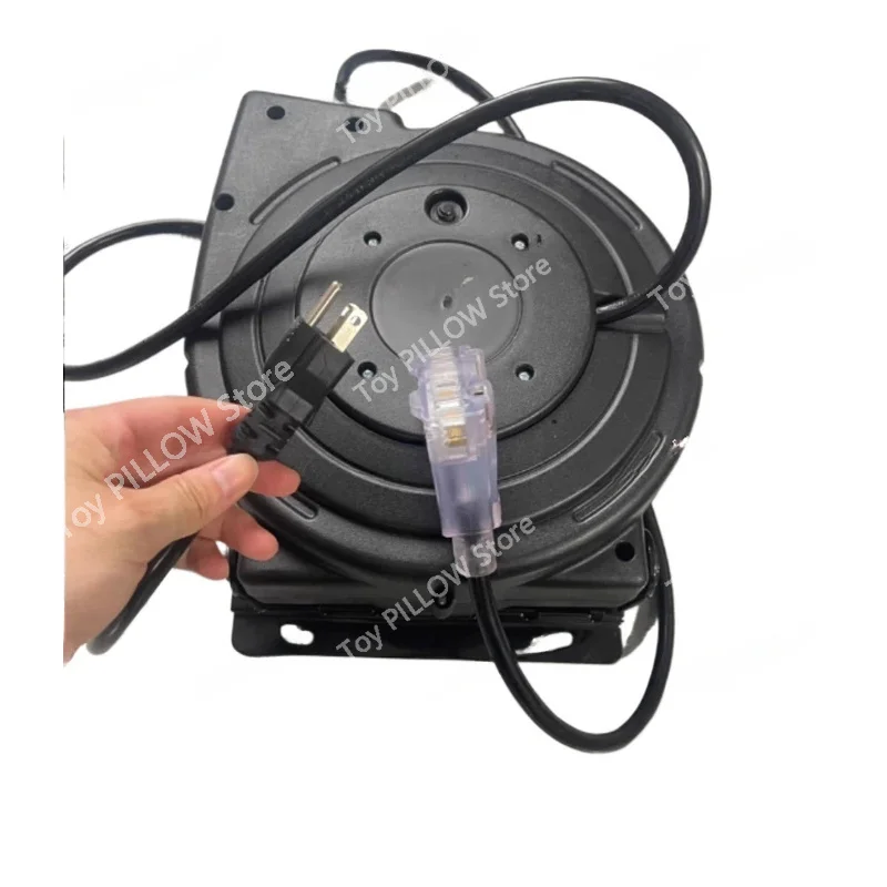 Black Heavy Duty Power With Light Tee Socket And 180° Rotating Stand Retractable Extension Cord Reel 65