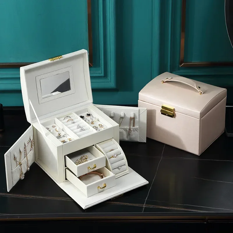 

Большая шкатулка для ювелирных изделий, органайзер из искусственной кожи, многофункциональный бархатный ящик для хранения сережек, колец, ожерелий, семейный подарок для женщин