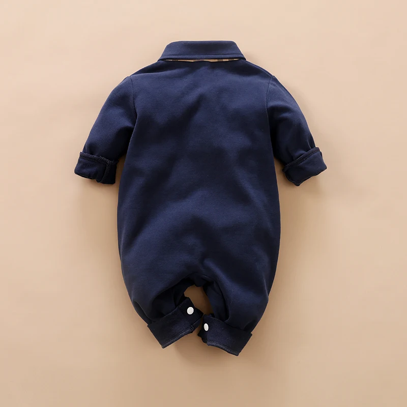 Newborn Clothes Handsome Gentleman Plaid Collar Cotton Comfortable And Soft Spring And Autumn Long Sleeved 0-18 Baby Jumpsuit