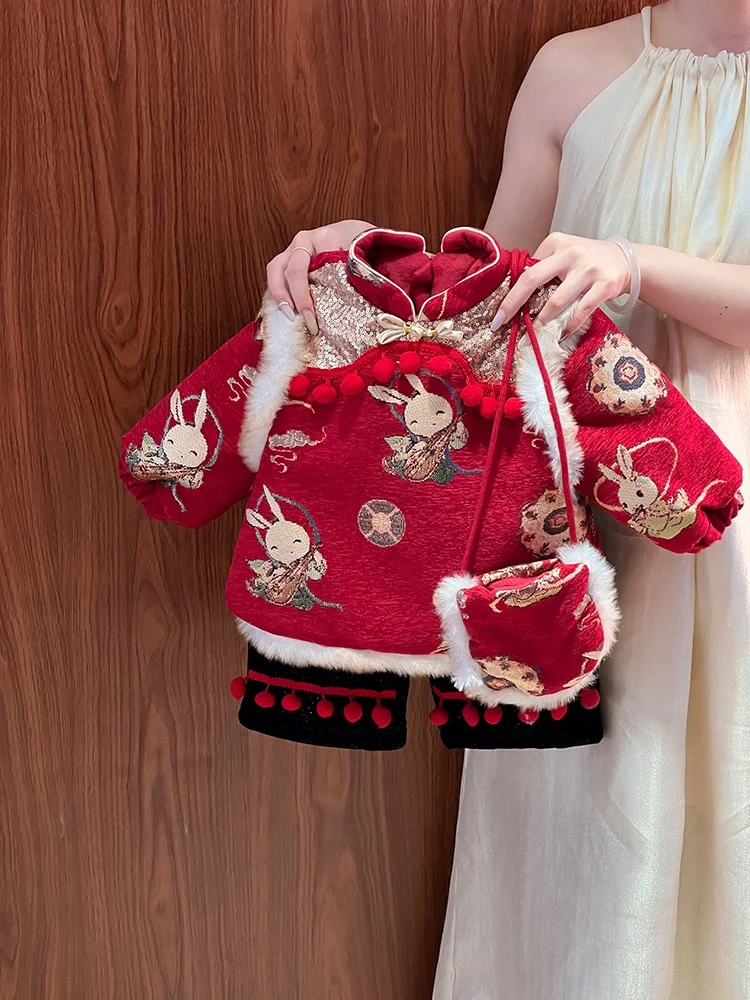 

Детский костюм для Нового года в китайском стиле: традиционный костюм Ханьфу с брюками с высокой талией для девочек, костюм Тан