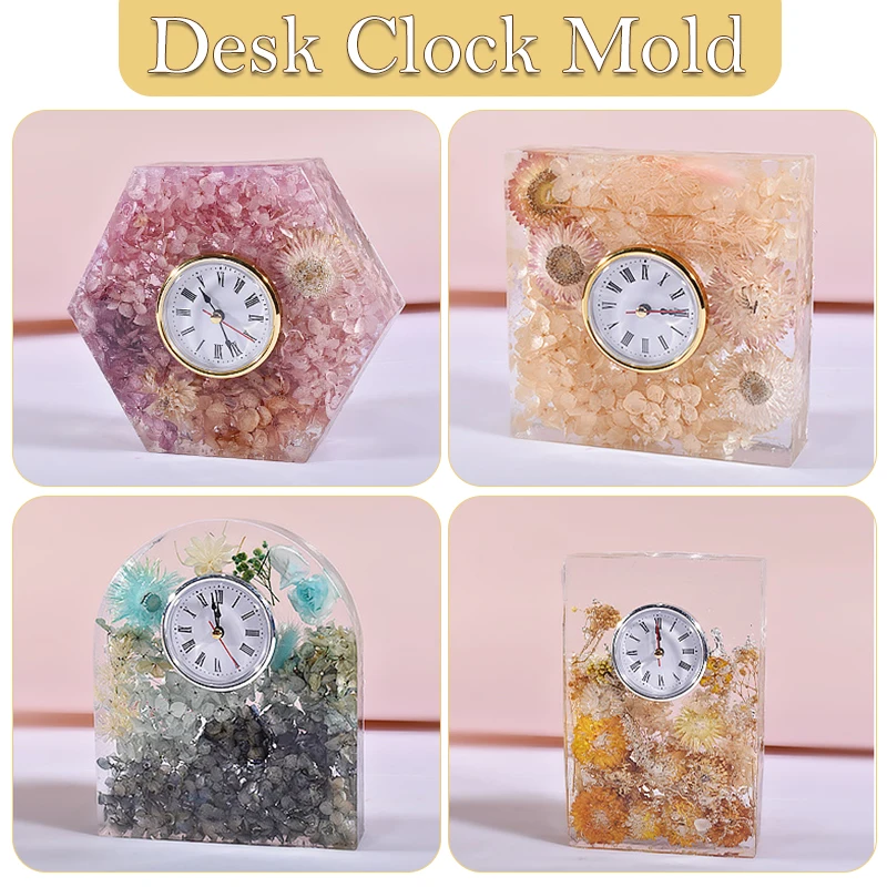 Moules d'horloge en résine de silicone, ornements d'horloge européens géométriques, moule en résine de cristal d'élection, bricolage avec accessoires de mouvement d'horloge