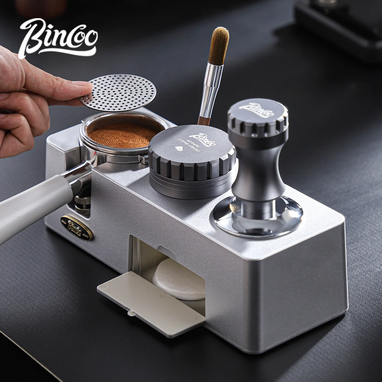 

Bincoo Coffee Tamper Station Distributor Stand Portafiler Tamping Holder Set 51/58mm Cloth Powder Machine Leveler Barista Tools