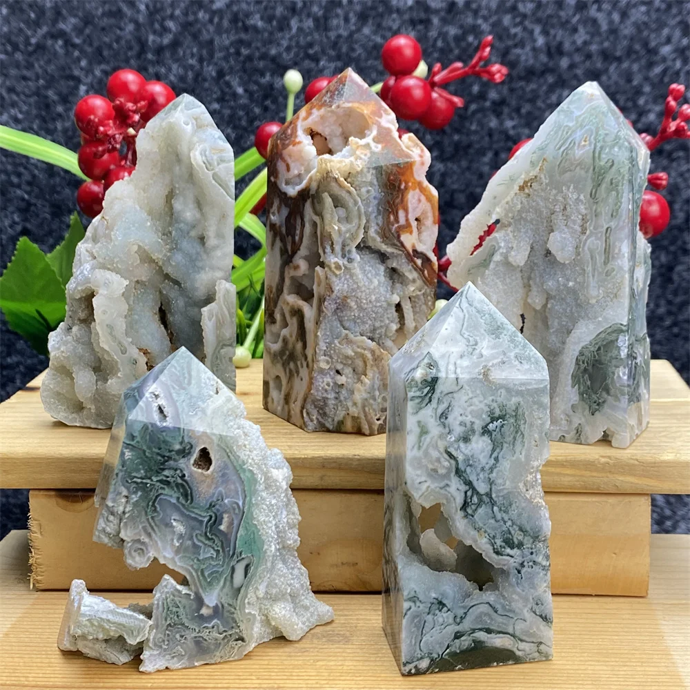 

Natural Gemstone Aquatic Agate Geode Obelisk Specimens Reiki Healing Crystal Energy Wand Home Decor Witchcraft Gifts Aquarium