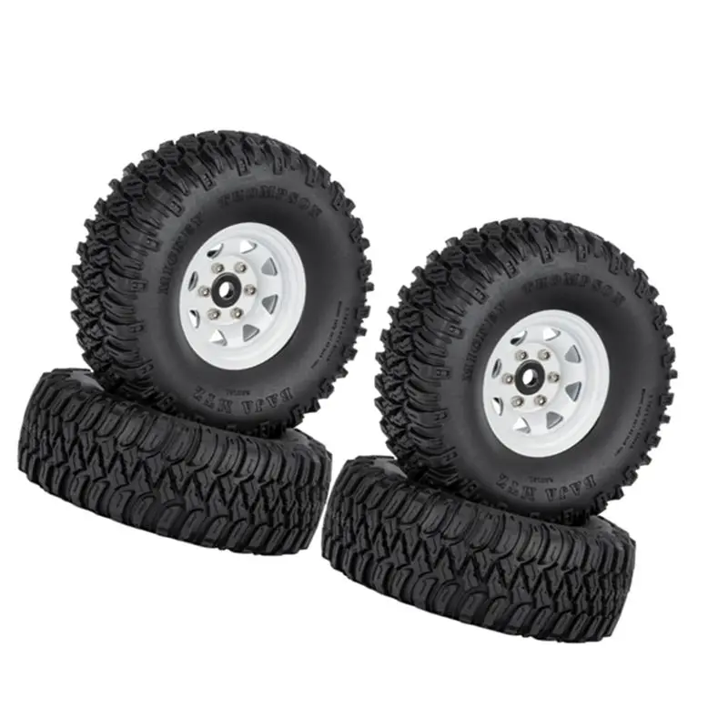 【STOCK】4PCS 1.55 Metal Beadlock Wheel Rims Tires Set for 1/10 RC Crawler Car Jr D90 CC01 LC70 MST,1 White