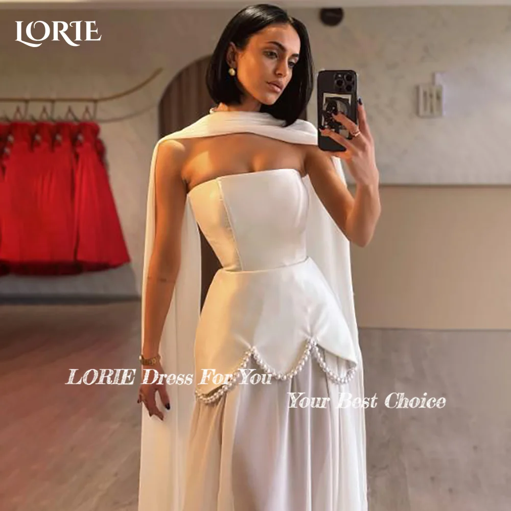 LORIE Pearls Wedding Dress Strapless A-line Princess Ribbon Bride Gown Illsion Customized Tulle Corset Bride Dress молодожены image 3