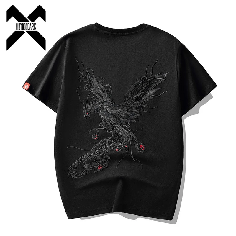 Hip Hop Tshirt 2024 Men Embroidery Phoenix T Shirt Streetwear Harajuku Summer Short Sleeve T-Shirt Cotton Tops Tees