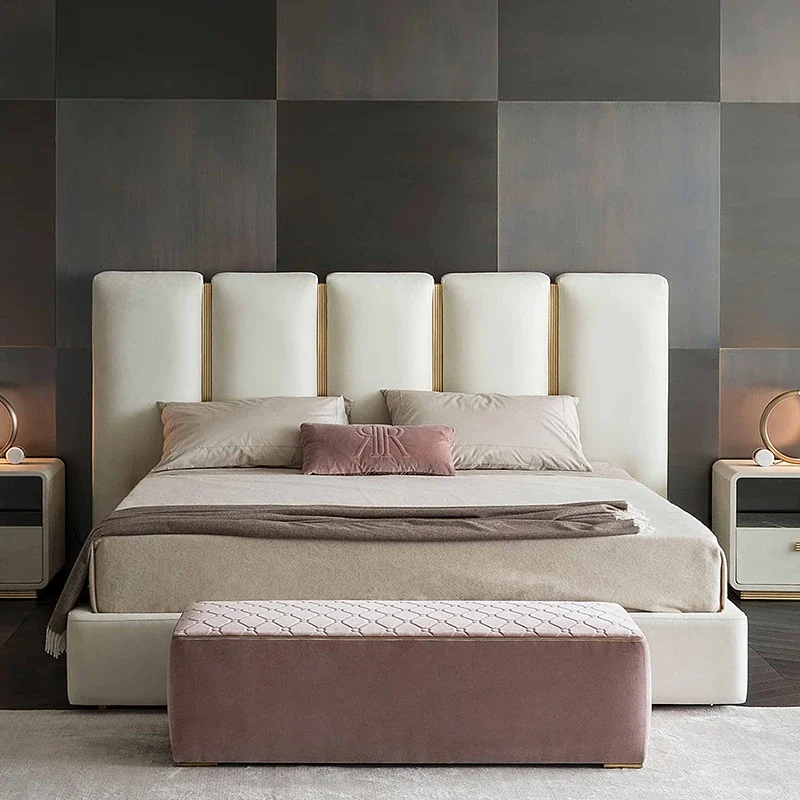 Italian minimalist light luxury leather bed