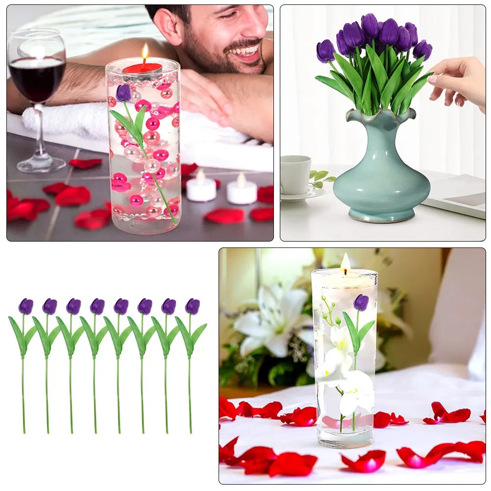 

8 Pcs Creative Ornaments Decoration Simulated Tulips Home Fake Flower Arrangement Green Plants Faux Artificial Flowers Pu Bride