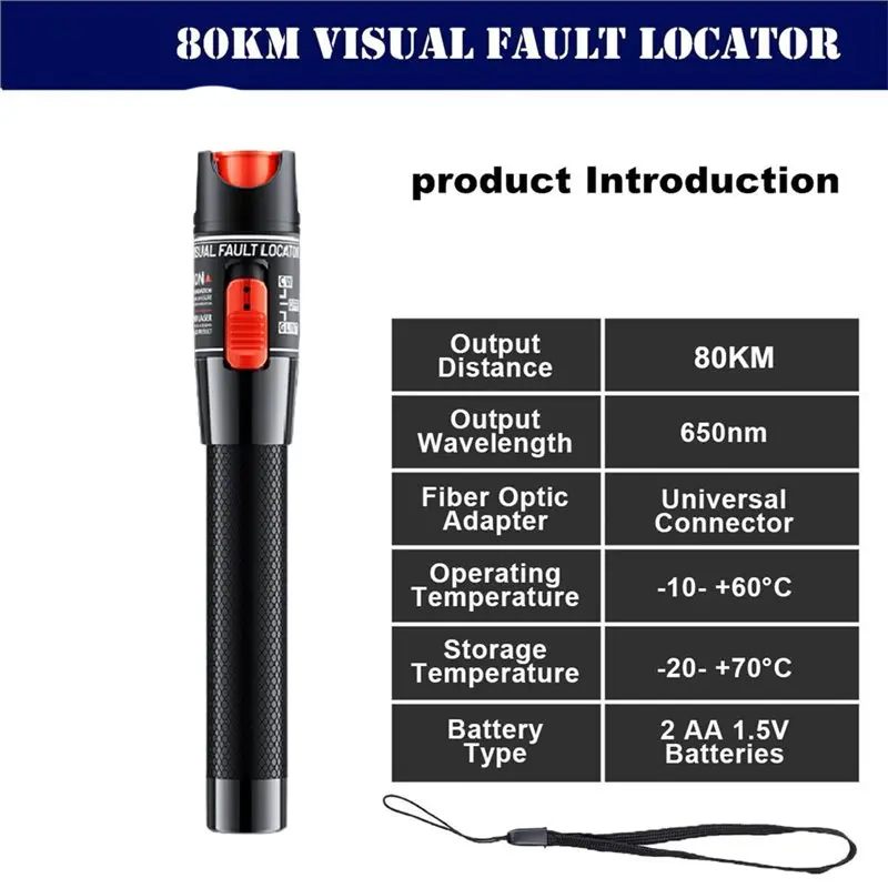 Reliable-Fiber Optic Tester Kit 50MW Visual Fault Locator 80-100KM VFL-Includes Single Mode 9/125Um FC Male To LC Female Adapter