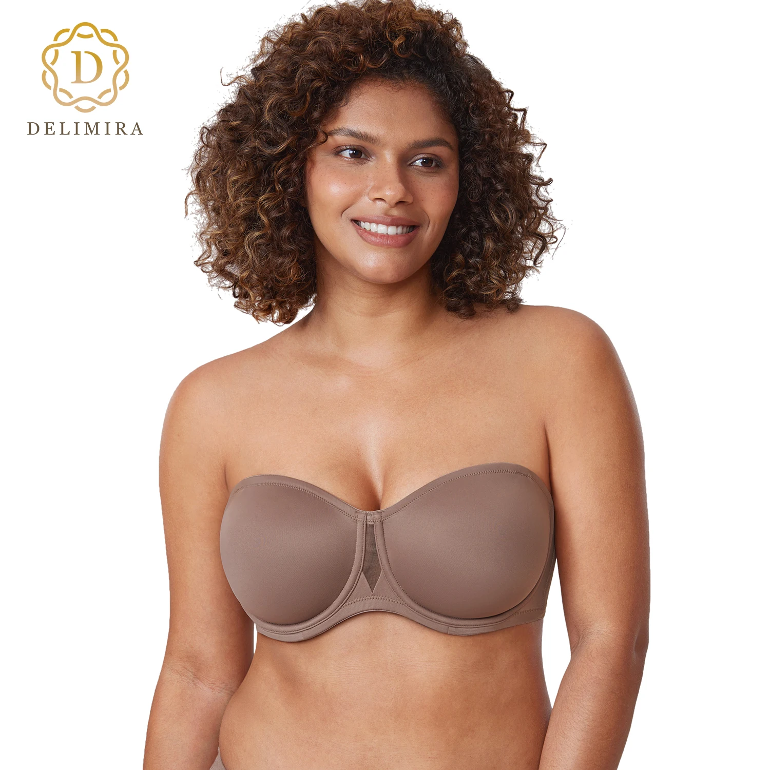 DELIMIRA Women\'s Seamless Strapless Bra Silicone Plus Size Underwire Non Padded Convertible Bralette